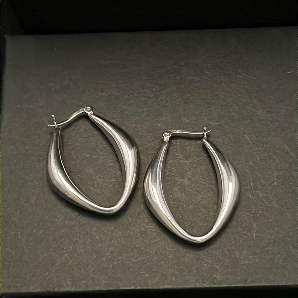 Polished Silver Hollow Teardrop Hoop Earrings - Women Jewelry Earrings